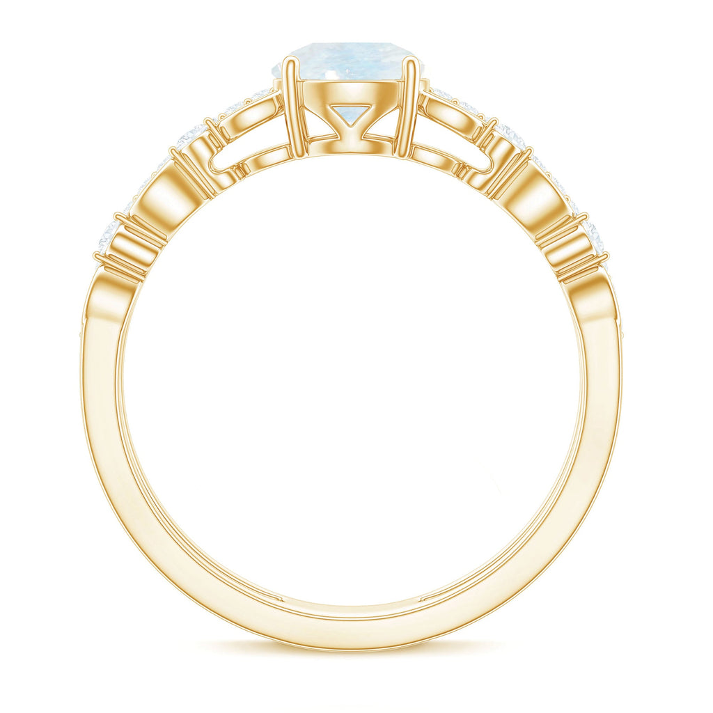 0.3 Carat Moonstone Double Band Solitaire Engagement Ring with Diamond