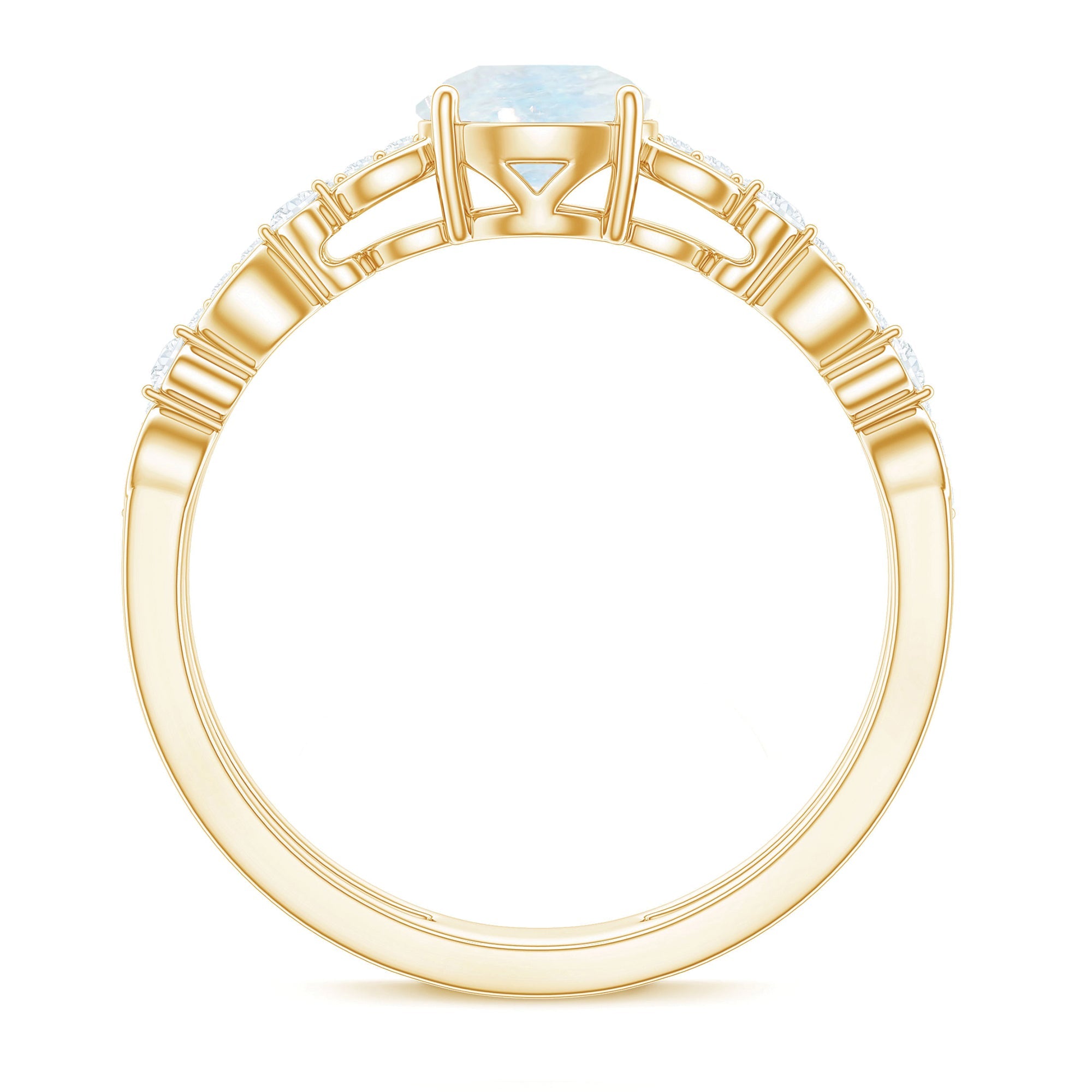 0.3 Carat Moonstone Double Band Solitaire Engagement Ring with Diamond