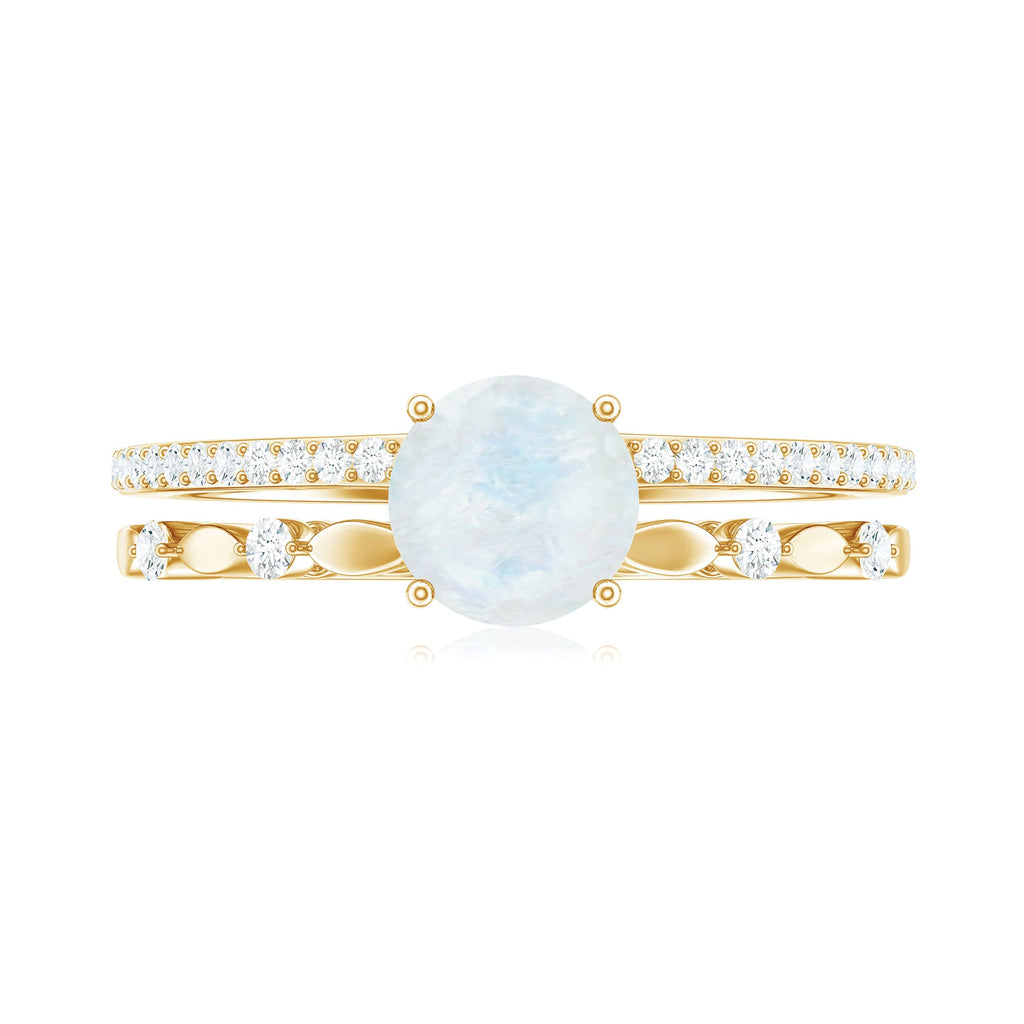 0.3 Carat Moonstone Double Band Solitaire Engagement Ring with Diamond