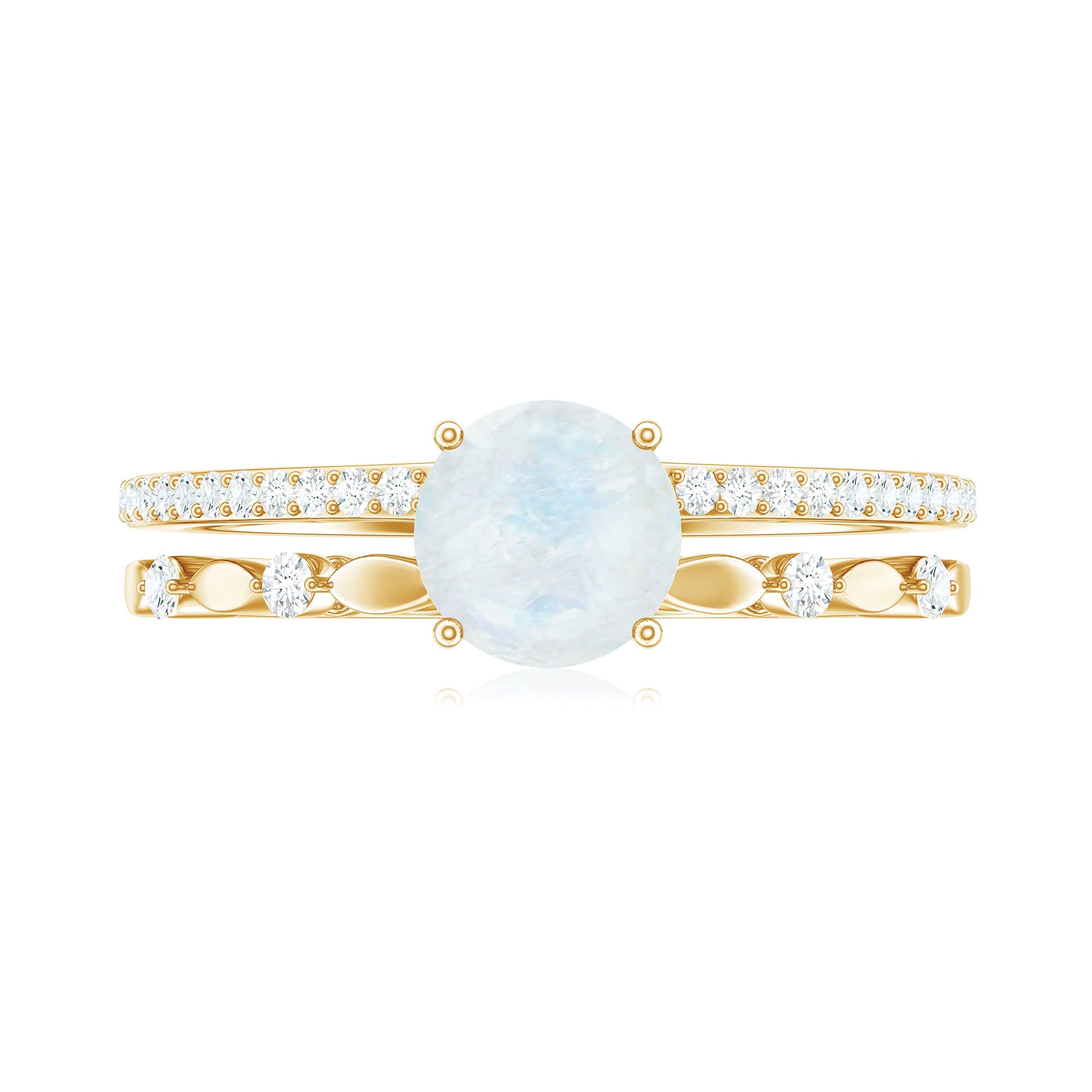 0.3 Carat Moonstone Double Band Solitaire Engagement Ring with Diamond