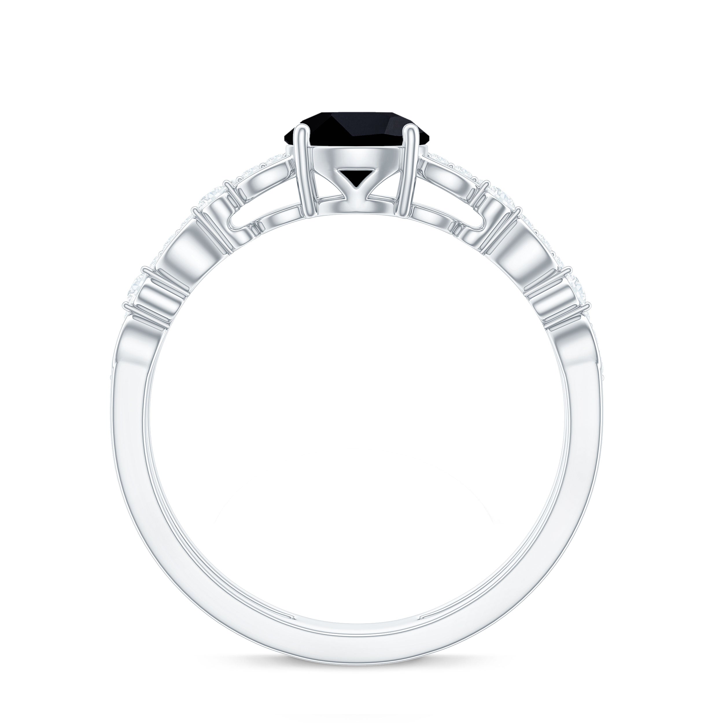 2 Carat Round Black Onyx and Diamond Promise Engagement Double Band Ring