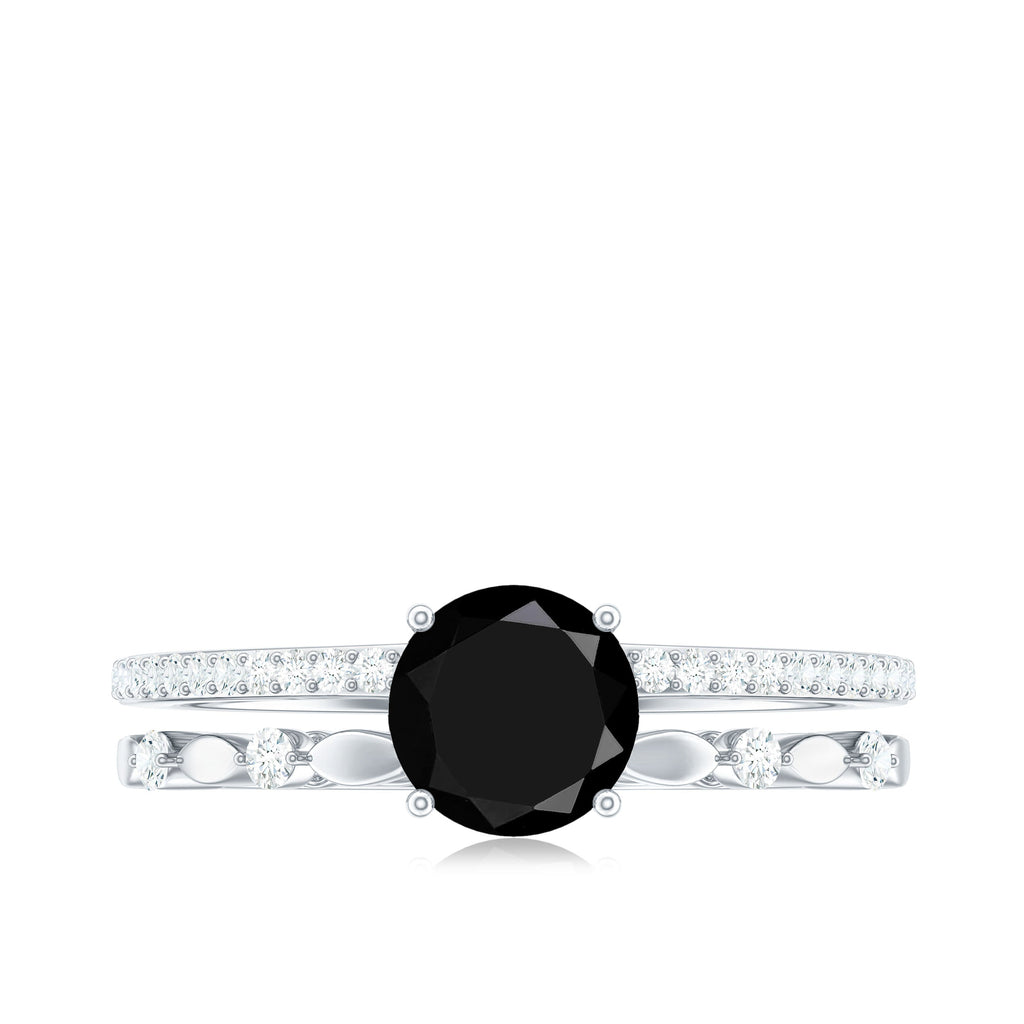 2 Carat Round Black Onyx and Diamond Promise Engagement Double Band Ring