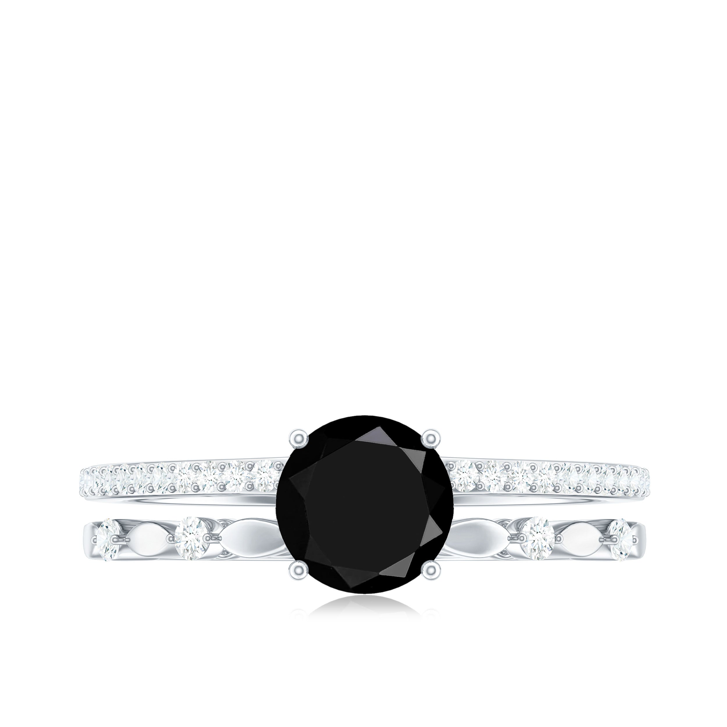 2 Carat Round Black Onyx and Diamond Promise Engagement Double Band Ring