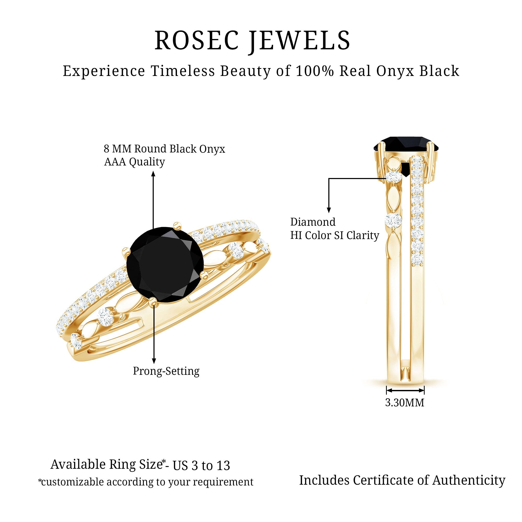 2 Carat Round Black Onyx and Diamond Promise Engagement Double Band Ring