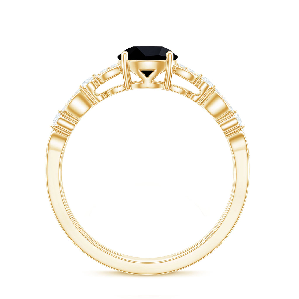 2 Carat Round Black Onyx and Diamond Promise Engagement Double Band Ring