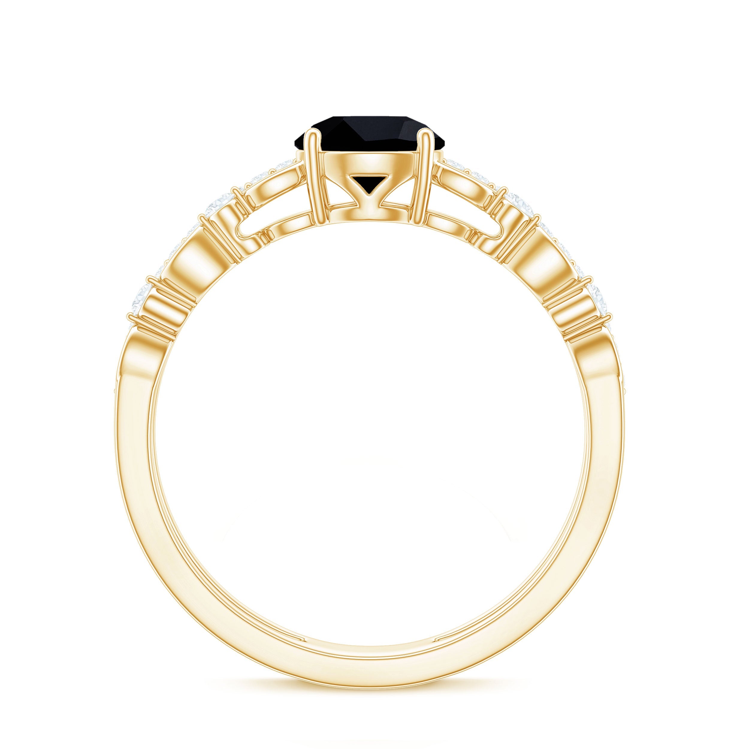 2 Carat Round Black Onyx and Diamond Promise Engagement Double Band Ring