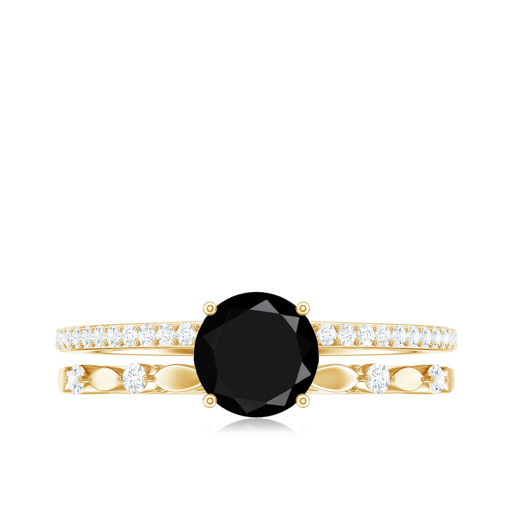 2 Carat Round Black Onyx and Diamond Promise Engagement Double Band Ring