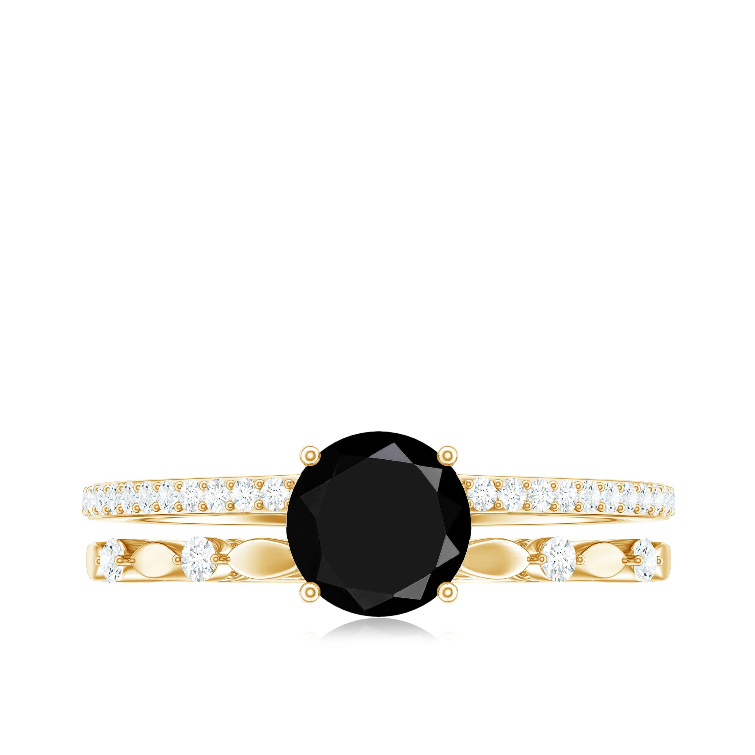 2 Carat Round Black Onyx and Diamond Promise Engagement Double Band Ring
