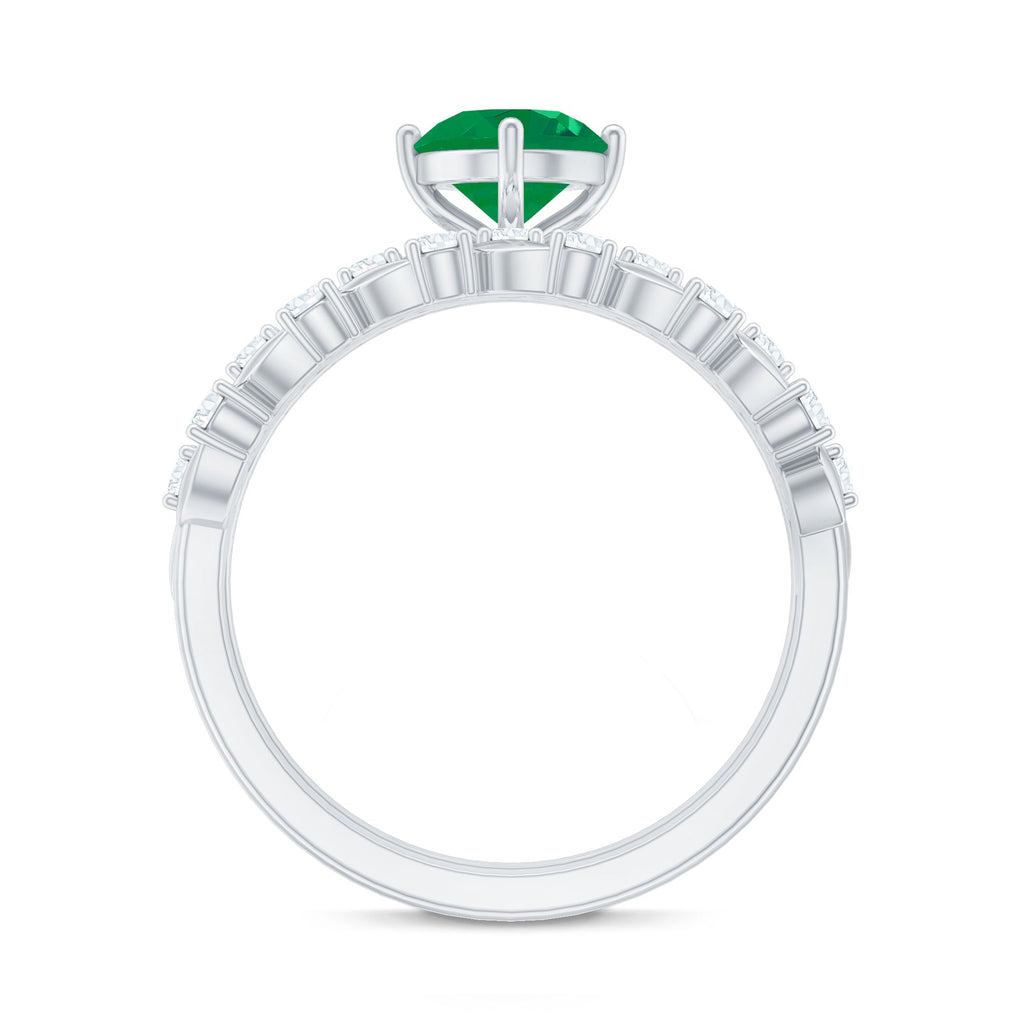Nature Inspired 0.4 Carat Emerald Diamond Wedding Bridal Ring Set of 2