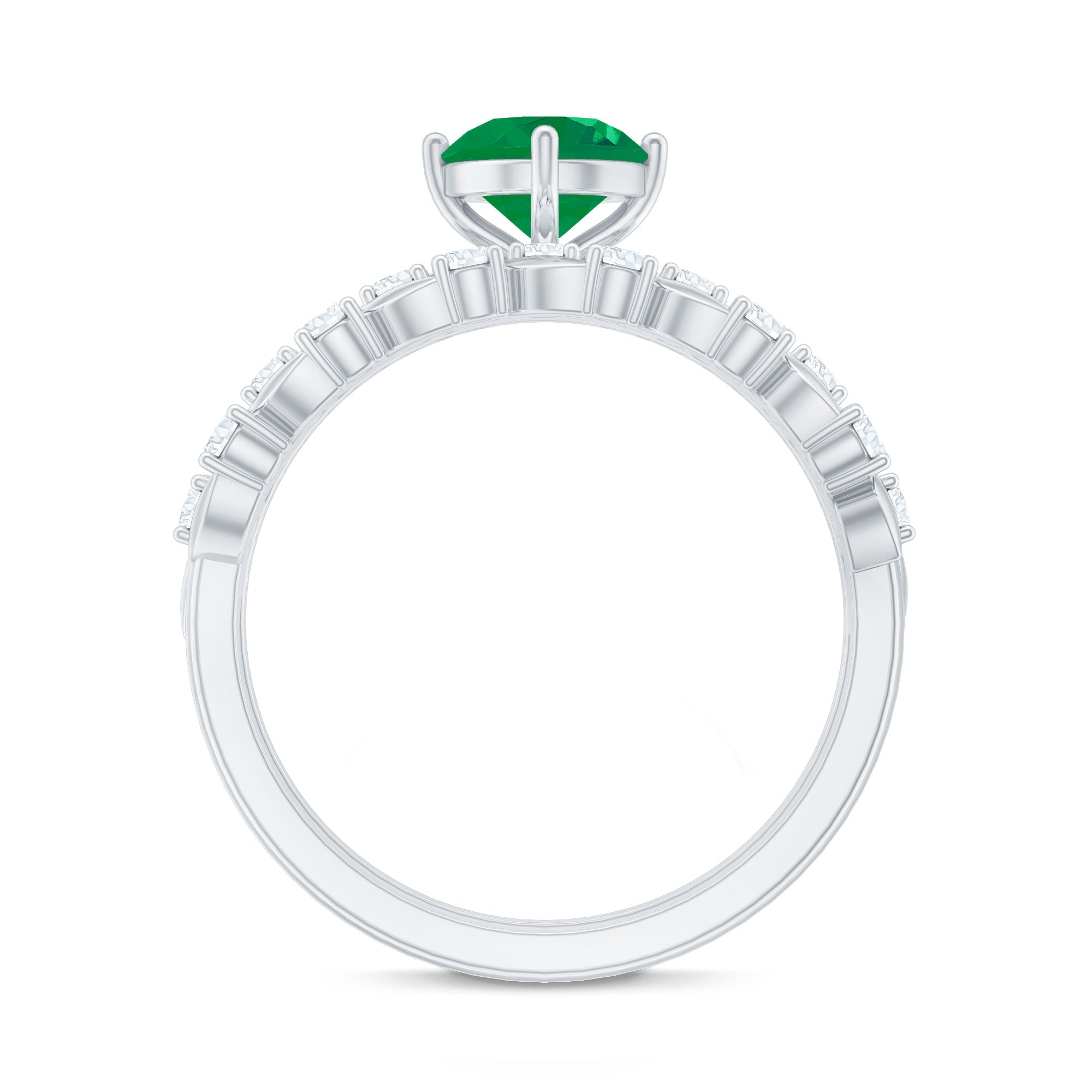 Nature Inspired 0.4 Carat Emerald Diamond Wedding Bridal Ring Set of 2