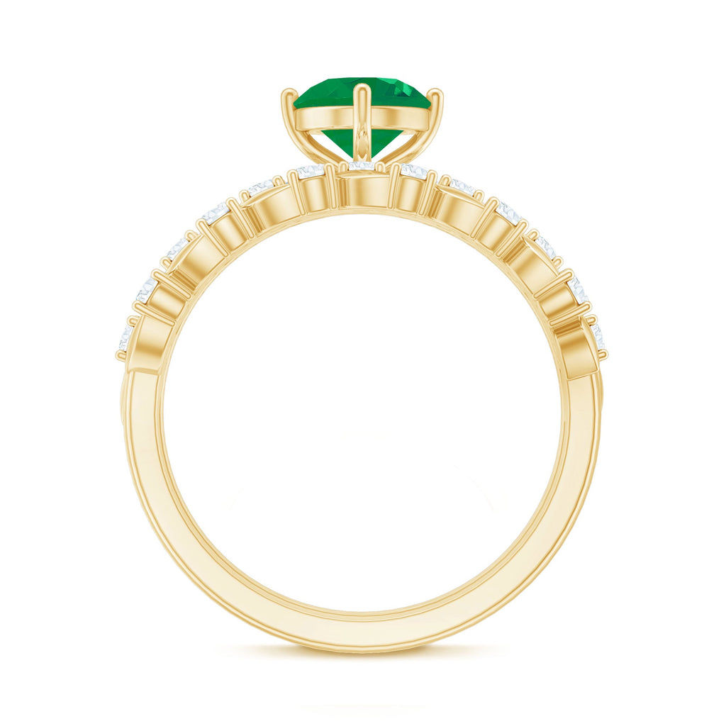 Nature Inspired 0.4 Carat Emerald Diamond Wedding Bridal Ring Set of 2