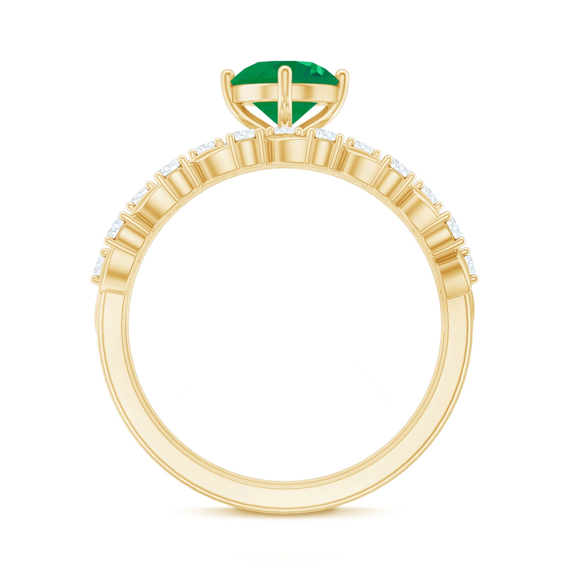 Nature Inspired 0.4 Carat Emerald Diamond Wedding Bridal Ring Set of 2