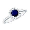 0.9 Carat Round Cut Solitaire Blue Sapphire Flower Ring