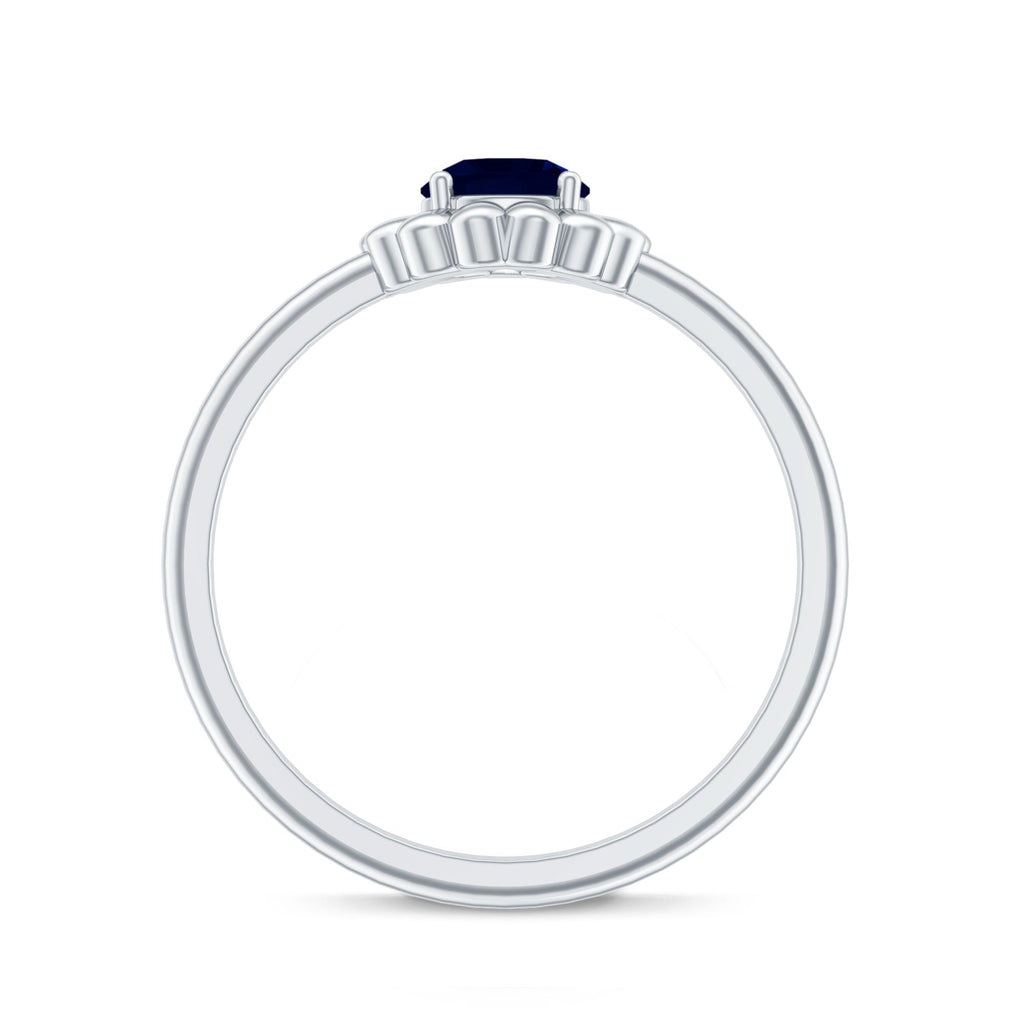 0.9 Carat Round Cut Solitaire Blue Sapphire Flower Ring