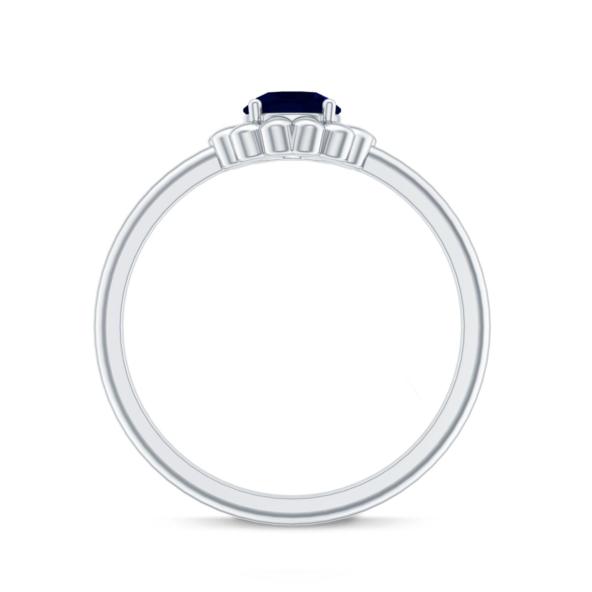 0.9 Carat Round Cut Solitaire Blue Sapphire Flower Ring