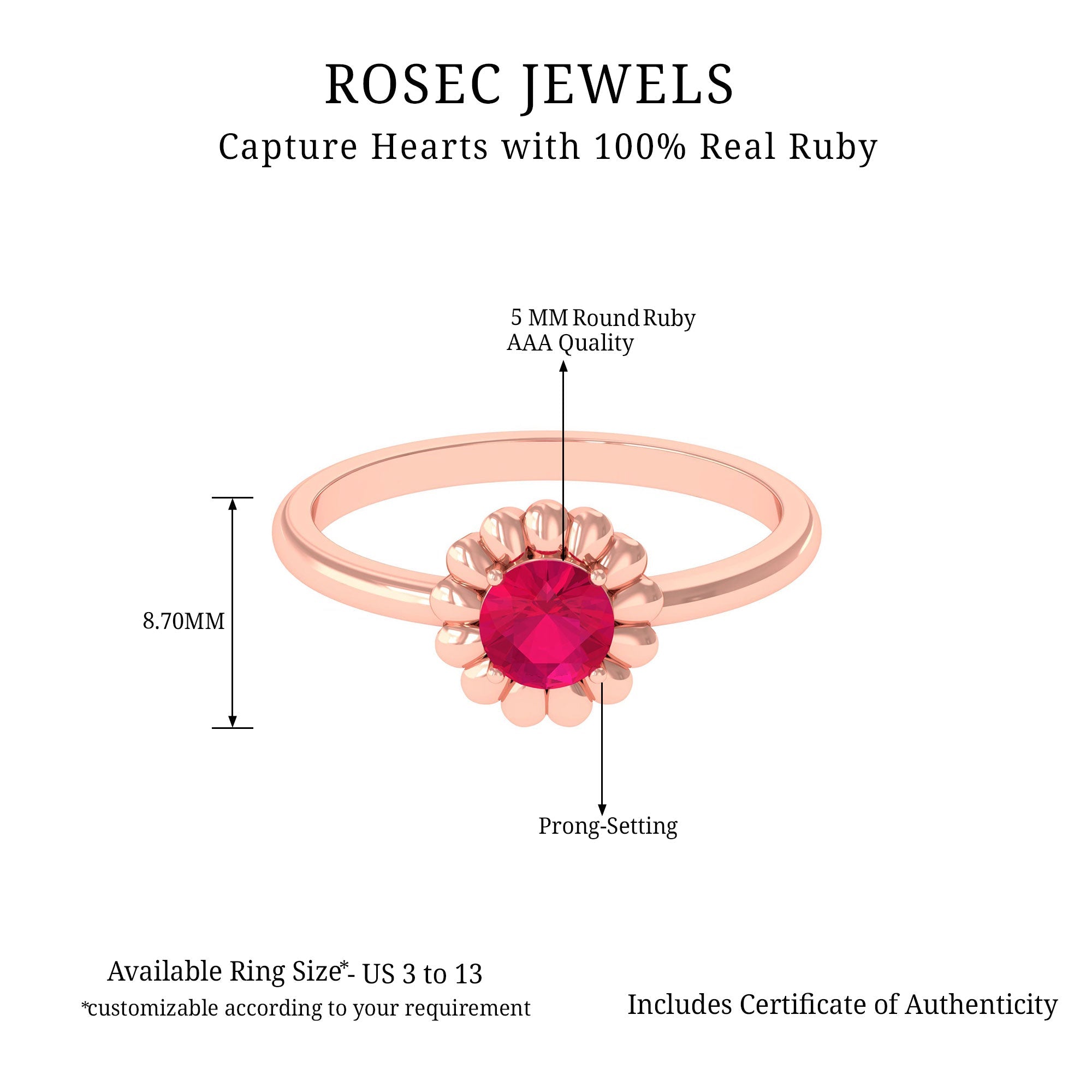 Round Cut Genuine Ruby Flower Promise Ring