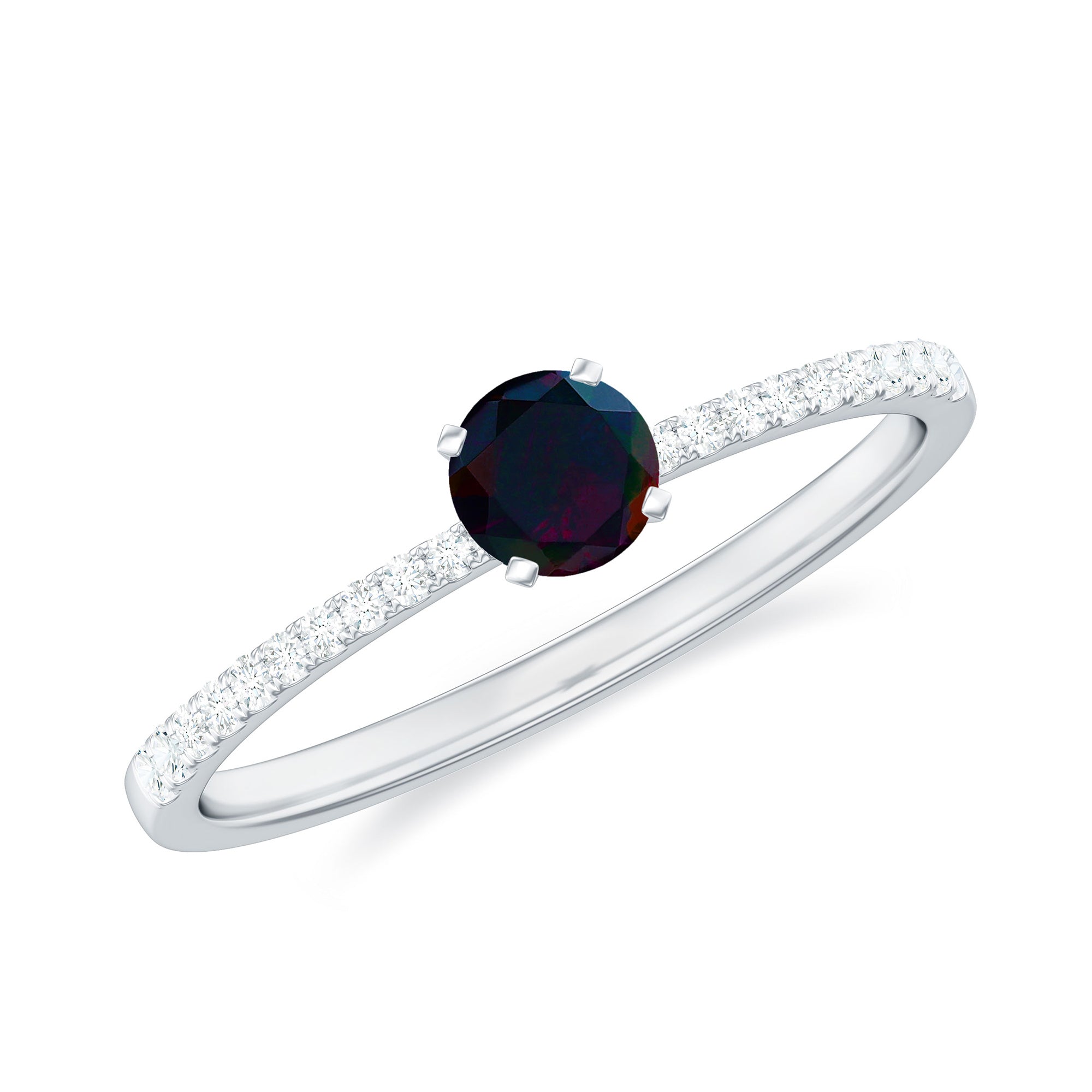 0.4 Carat Round Black Opal Solitaire Engagement Ring with Diamond