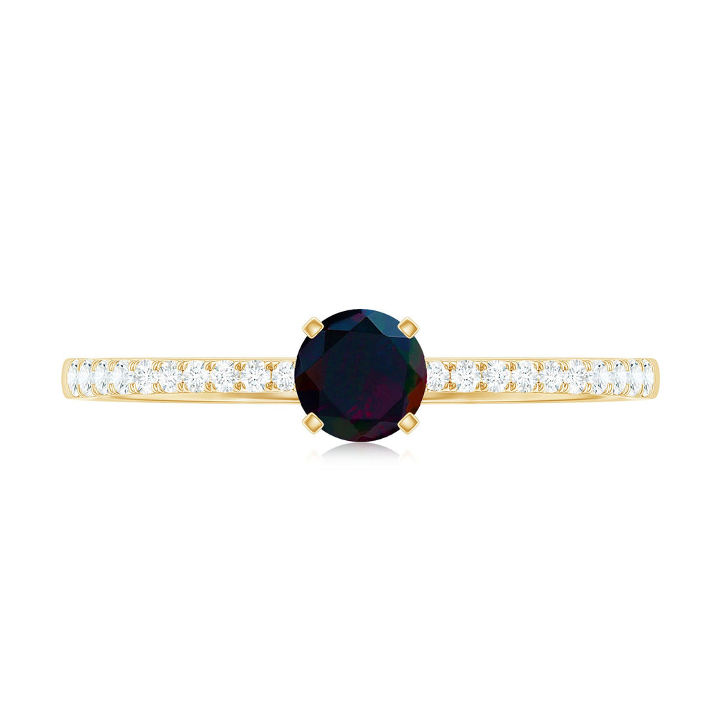 0.4 Carat Round Black Opal Solitaire Engagement Ring with Diamond