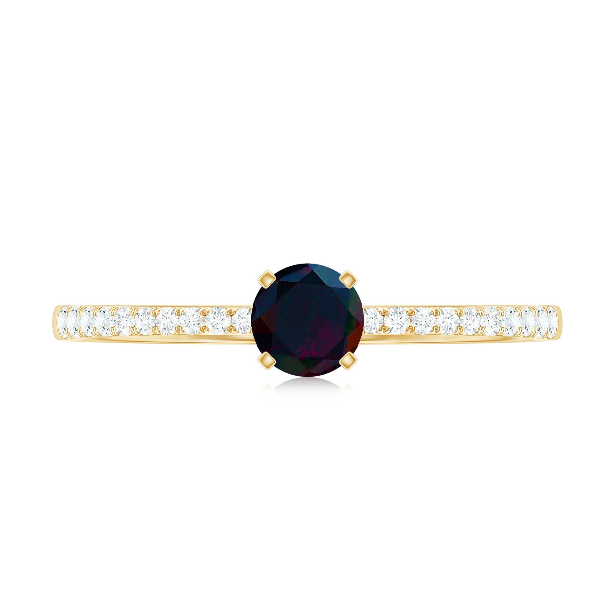 0.4 Carat Round Black Opal Solitaire Engagement Ring with Diamond