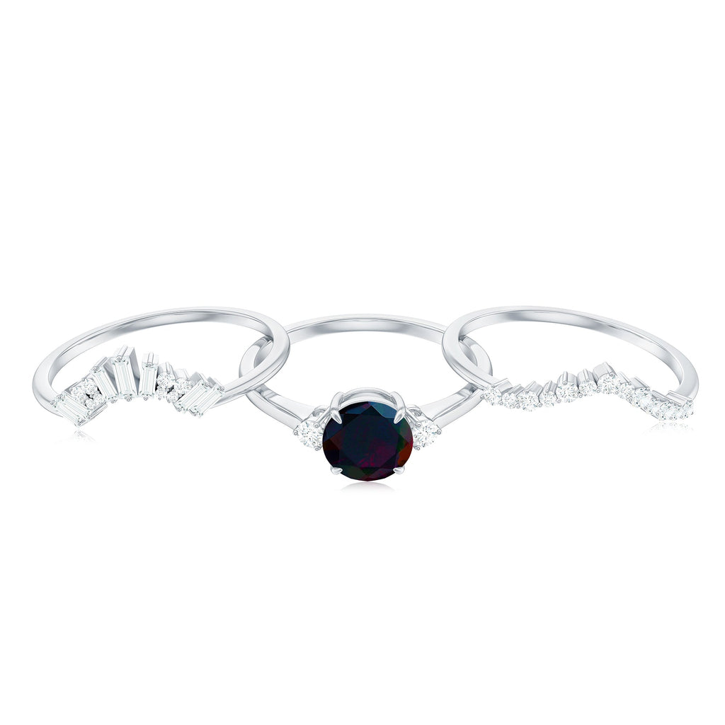 Black Opal Designer Trio Wedding Ring Set with Diamond