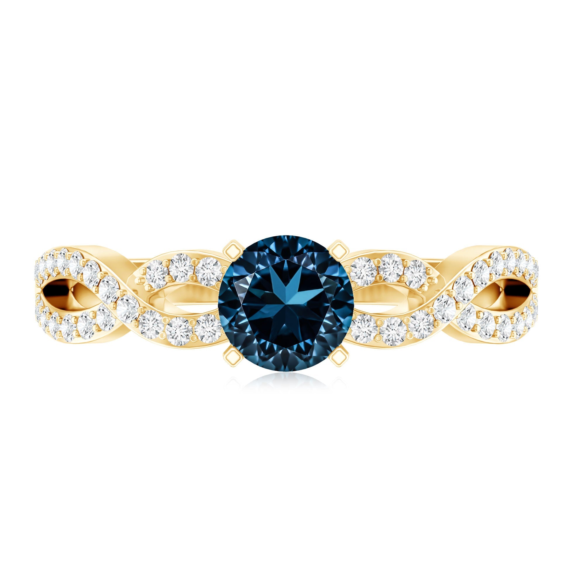 Round Blue Topaz Infinity Engagement Ring with Diamonds