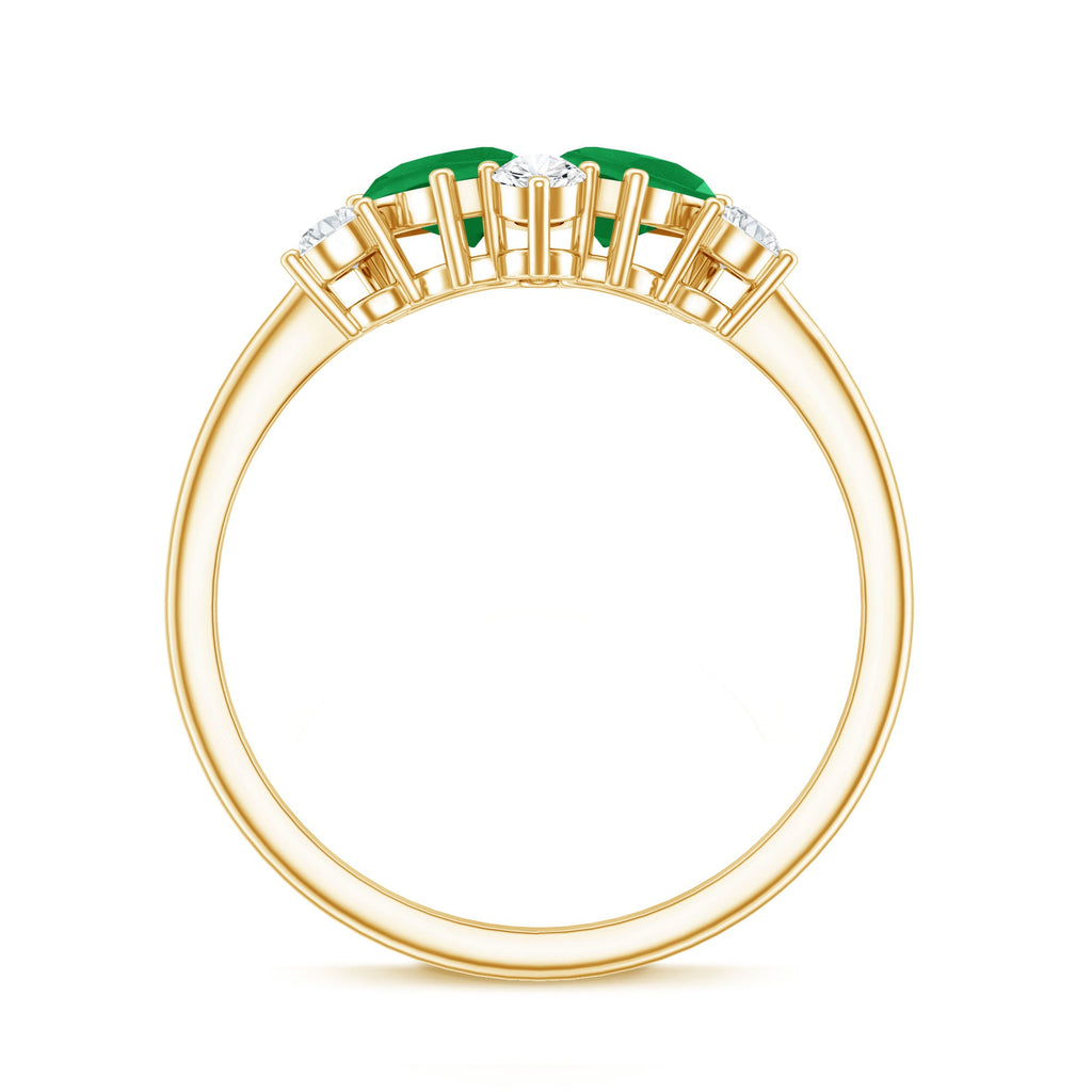 Natural Pear Shape Emerald Toi Et Moi Engagement Ring with Diamond