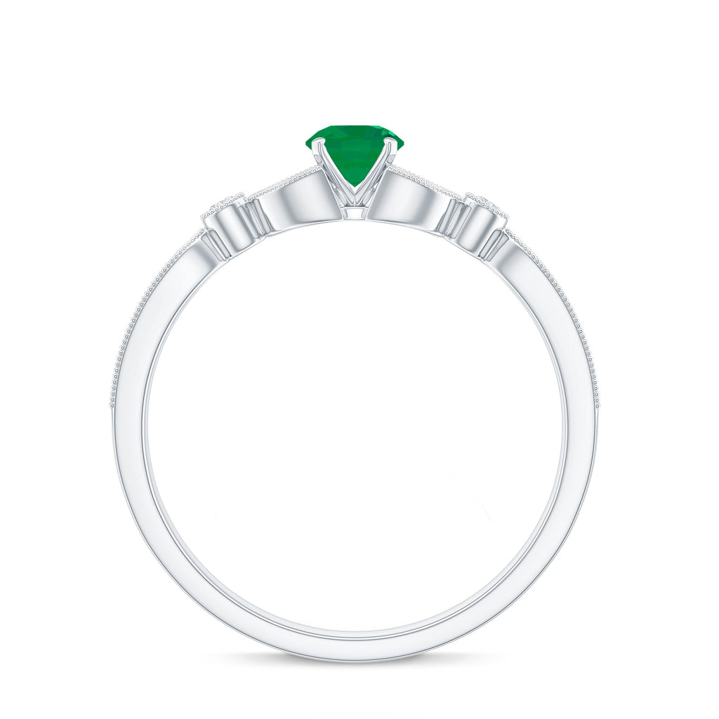 Natural Emerald Vintage Inspired Engagement Ring with Diamond