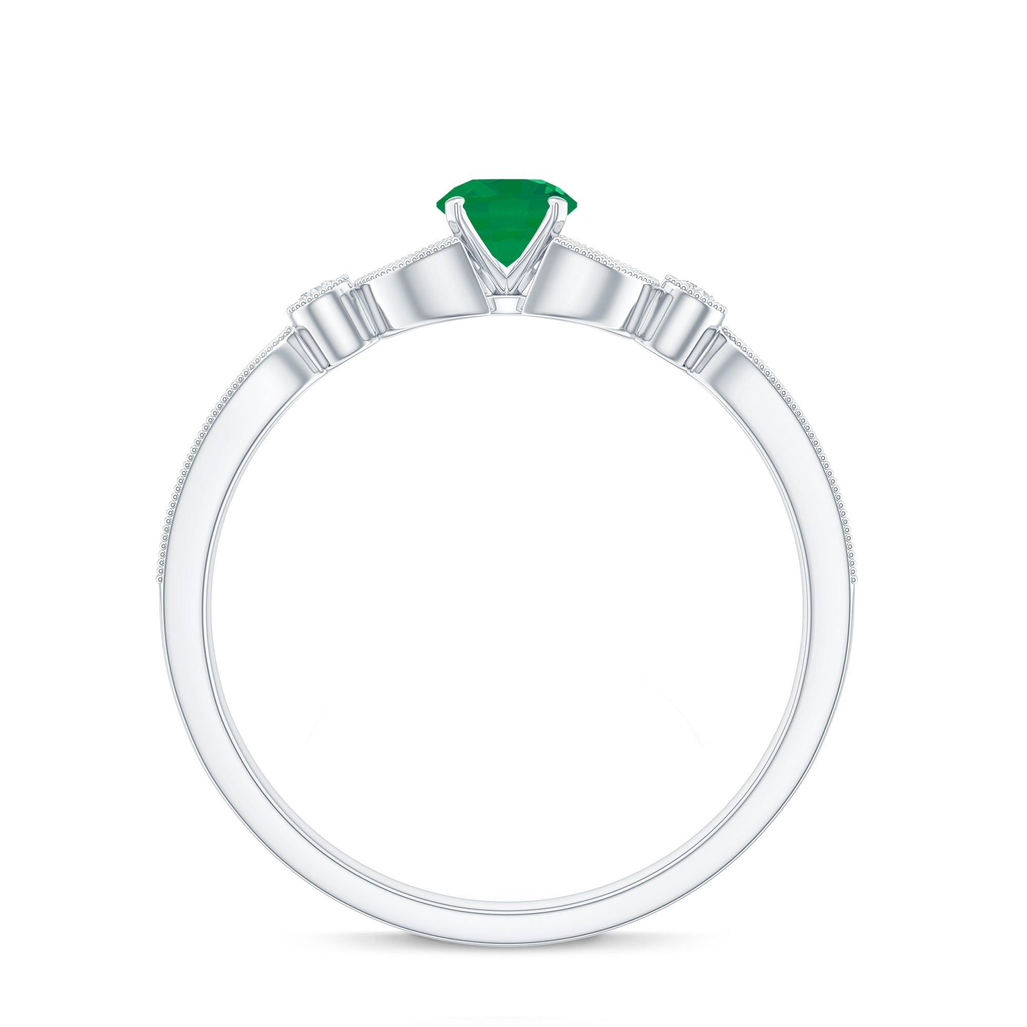 Natural Emerald Vintage Inspired Engagement Ring with Diamond