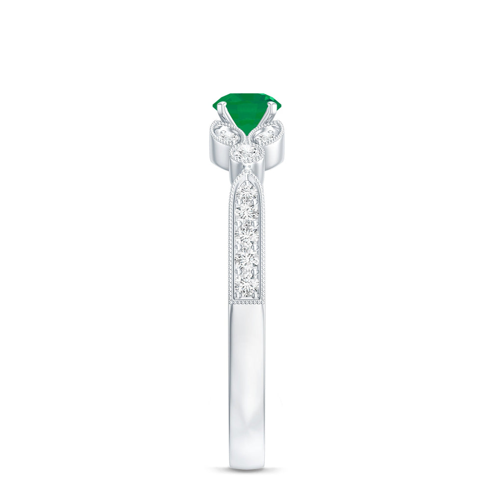 Natural Emerald Vintage Inspired Engagement Ring with Diamond