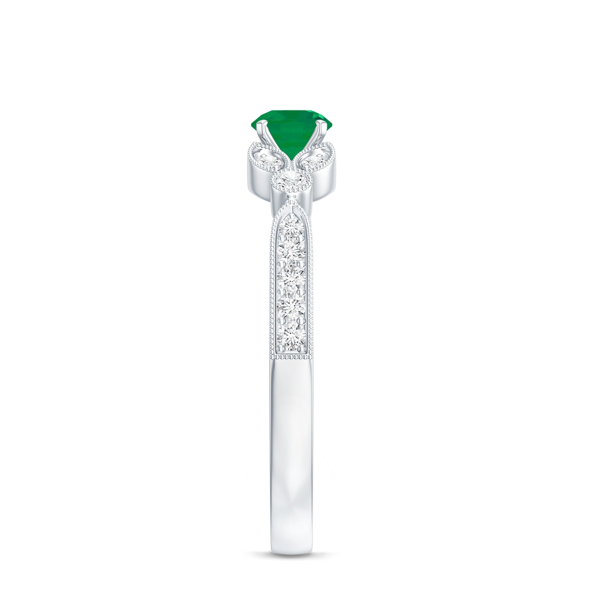 Natural Emerald Vintage Inspired Engagement Ring with Diamond