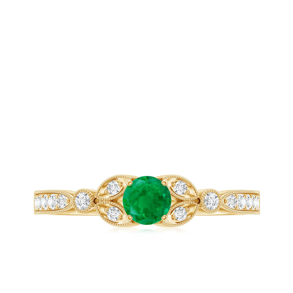 Natural Emerald Vintage Inspired Engagement Ring with Diamond