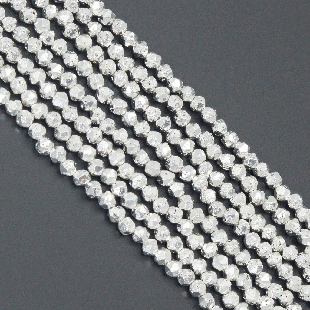 Diamond Cut Bright Silver Lava Beads, Sku#S156