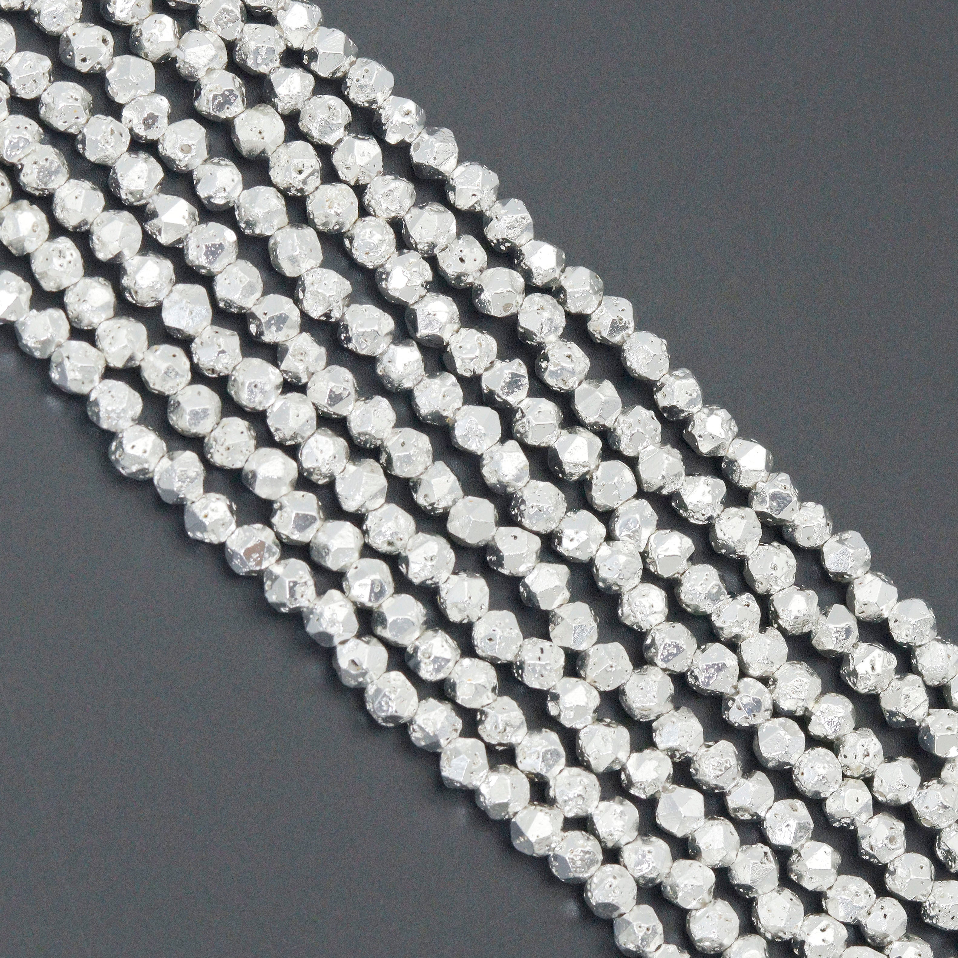 Diamond Cut Bright Silver Lava Beads, Sku#S156