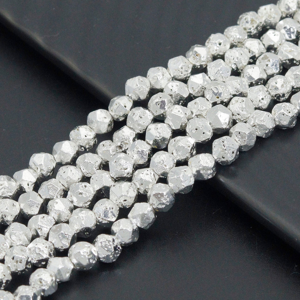Diamond Cut Bright Silver Lava Beads, Sku#S156