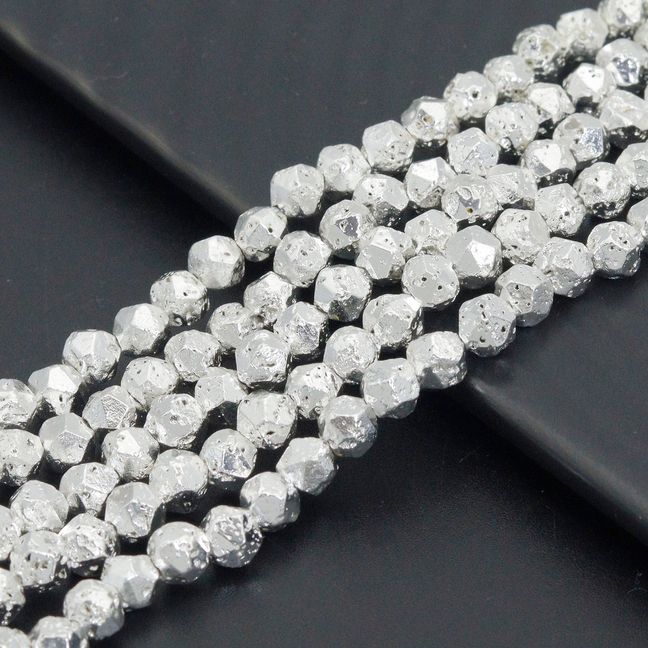 Diamond Cut Bright Silver Lava Beads, Sku#S156