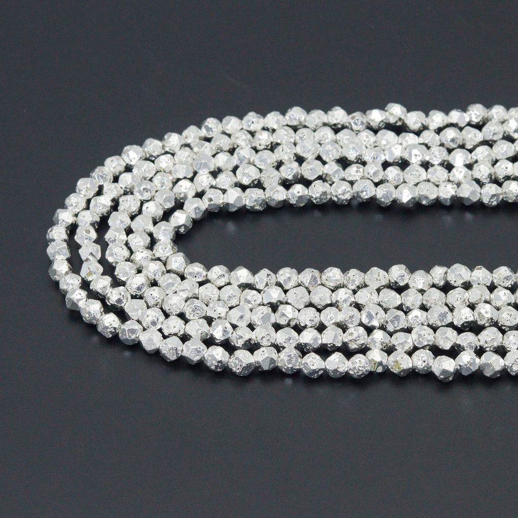 Diamond Cut Bright Silver Lava Beads, Sku#S156