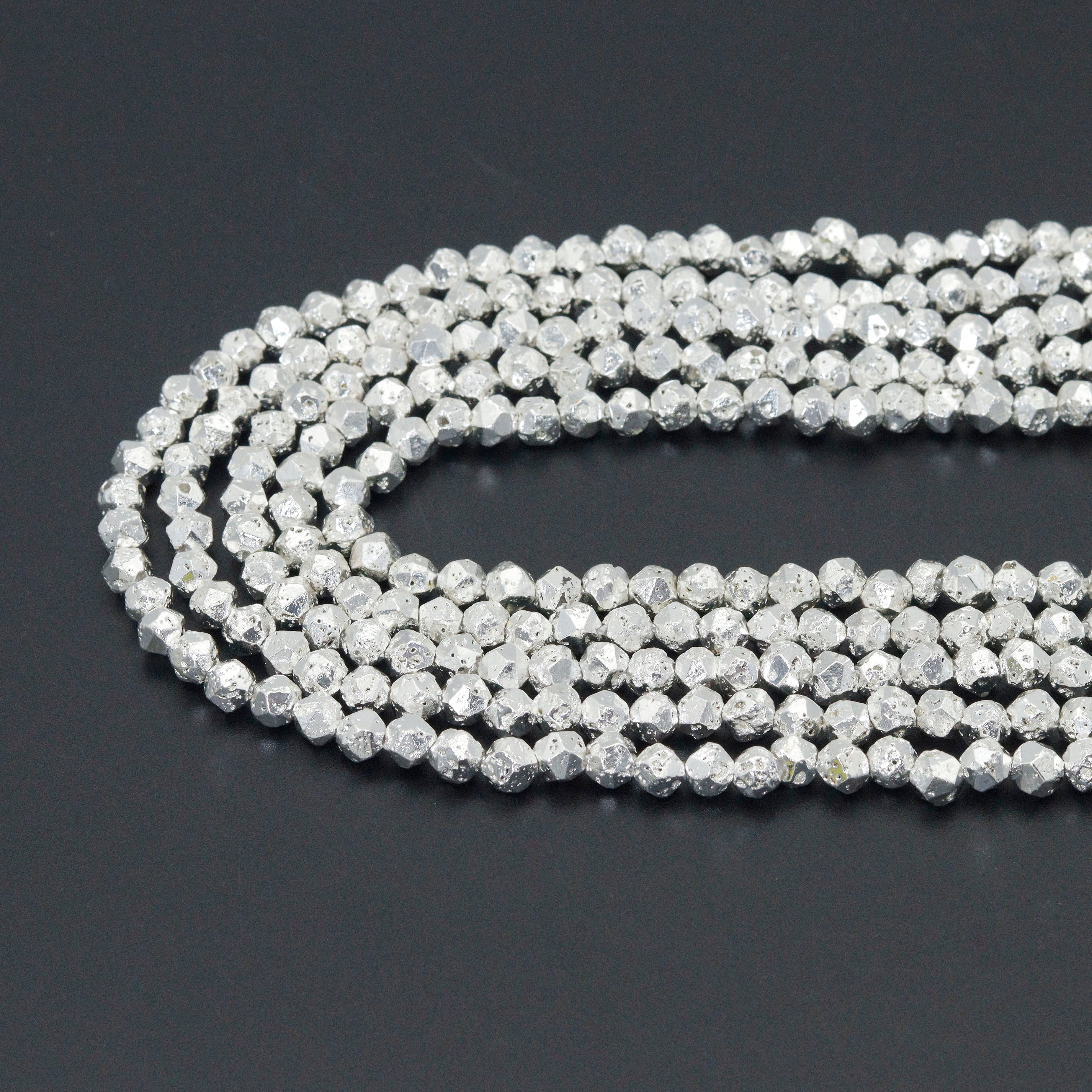 Diamond Cut Bright Silver Lava Beads, Sku#S156
