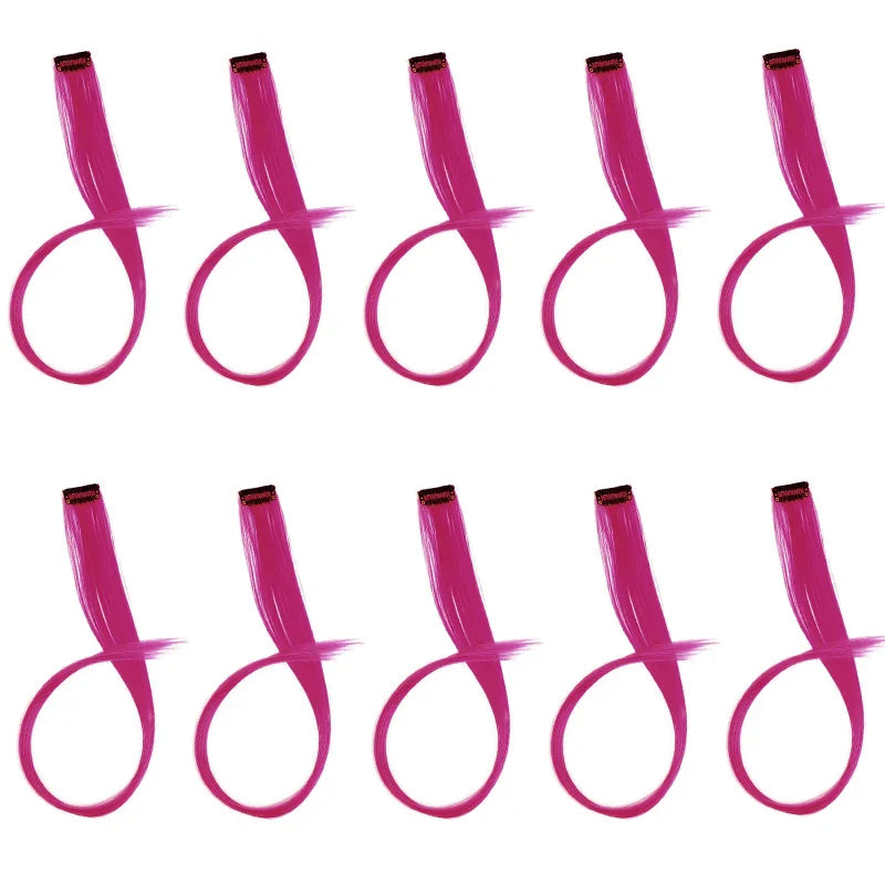 10pcs 22Inch Synthetic Long Straight Hair Extensions Clip in Colored Party Highlights Hairpieces for Women Kids Girls