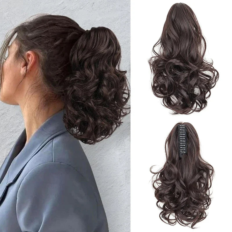 10Inch Short Wavy Curly Ponytail Hair Extension | Clip-in Claw Clip Hairpiece for Women