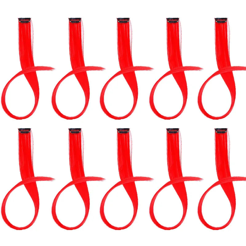 10pcs 22Inch Synthetic Long Straight Hair Extensions Clip in Colored Party Highlights Hairpieces for Women Kids Girls