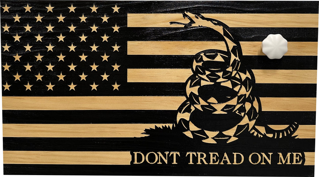 Dont Tread on Me Concealment Shelf - Quick Access Patriotic Hidden Gun Storage with Magnetic Lock - Safe & Secure Gun Concealment Furniture (Stripes)
