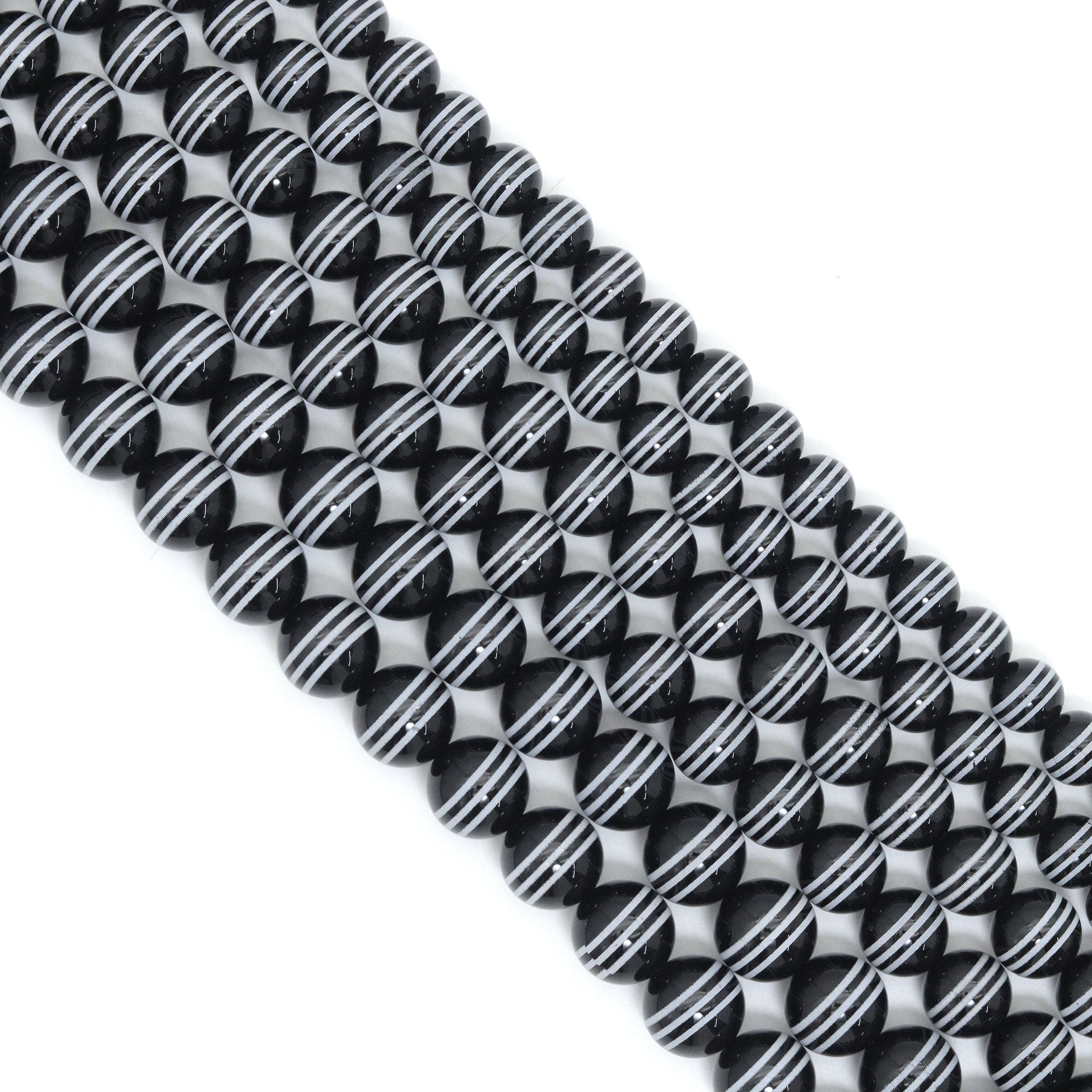 Natural Black onyx with White stripes Beads, 10mm/12mm/14mm,sku#U2365