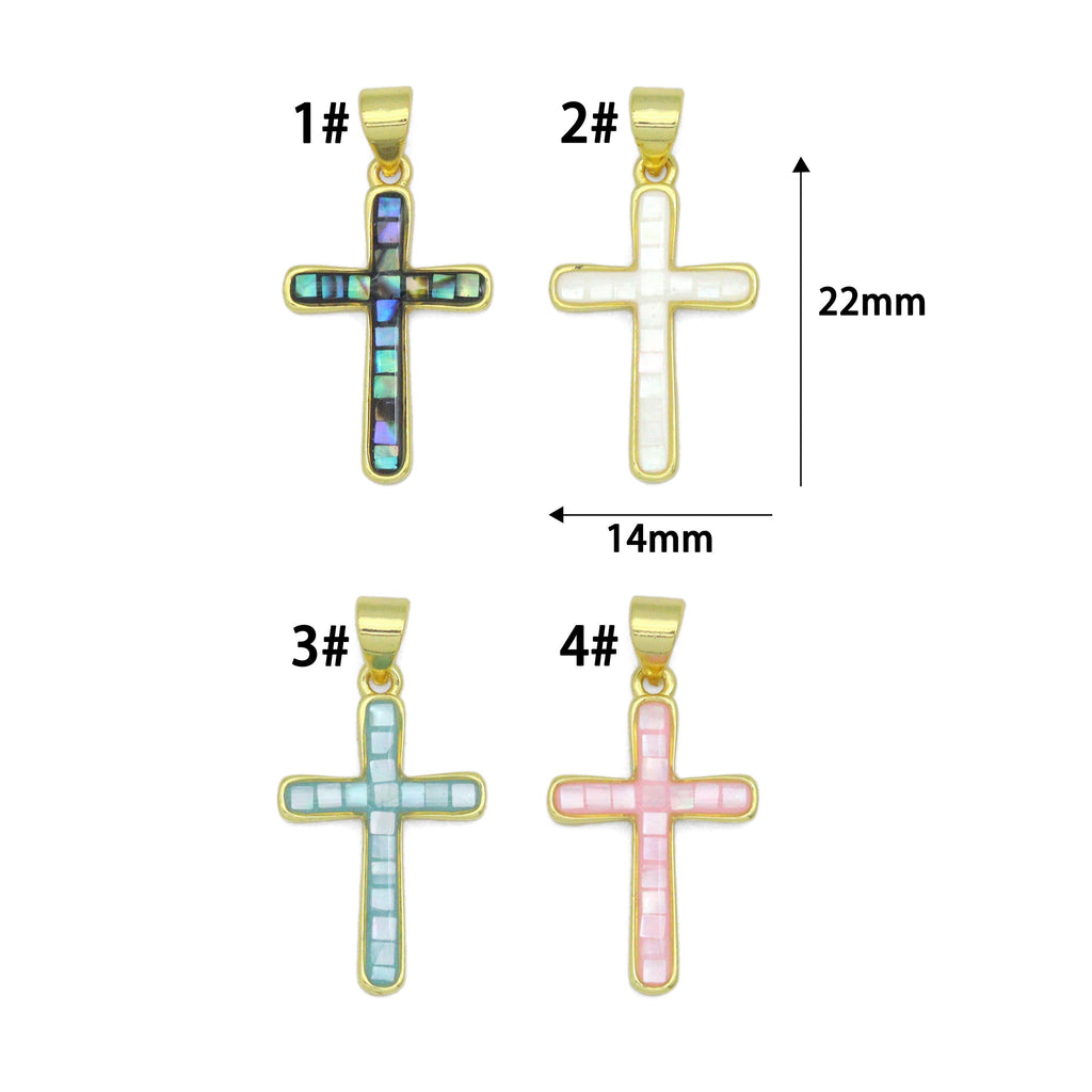 Mother of Pearl Abalone Cross charm For Necklace Bracelet Jewelry Making Supply, Sku#WL23
