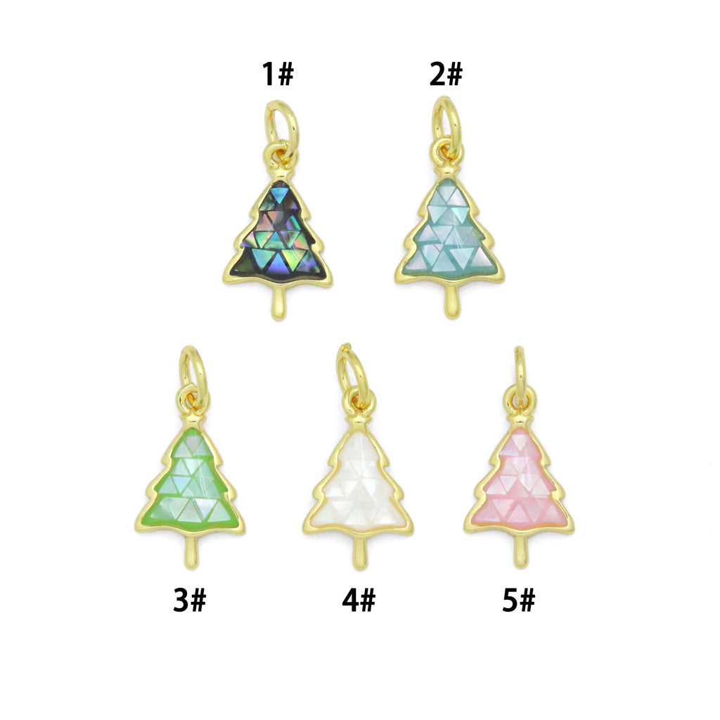 Abalone Mother of Pearl Cedar Tree Charm Pendant, Tree Charm, Sku#WL29