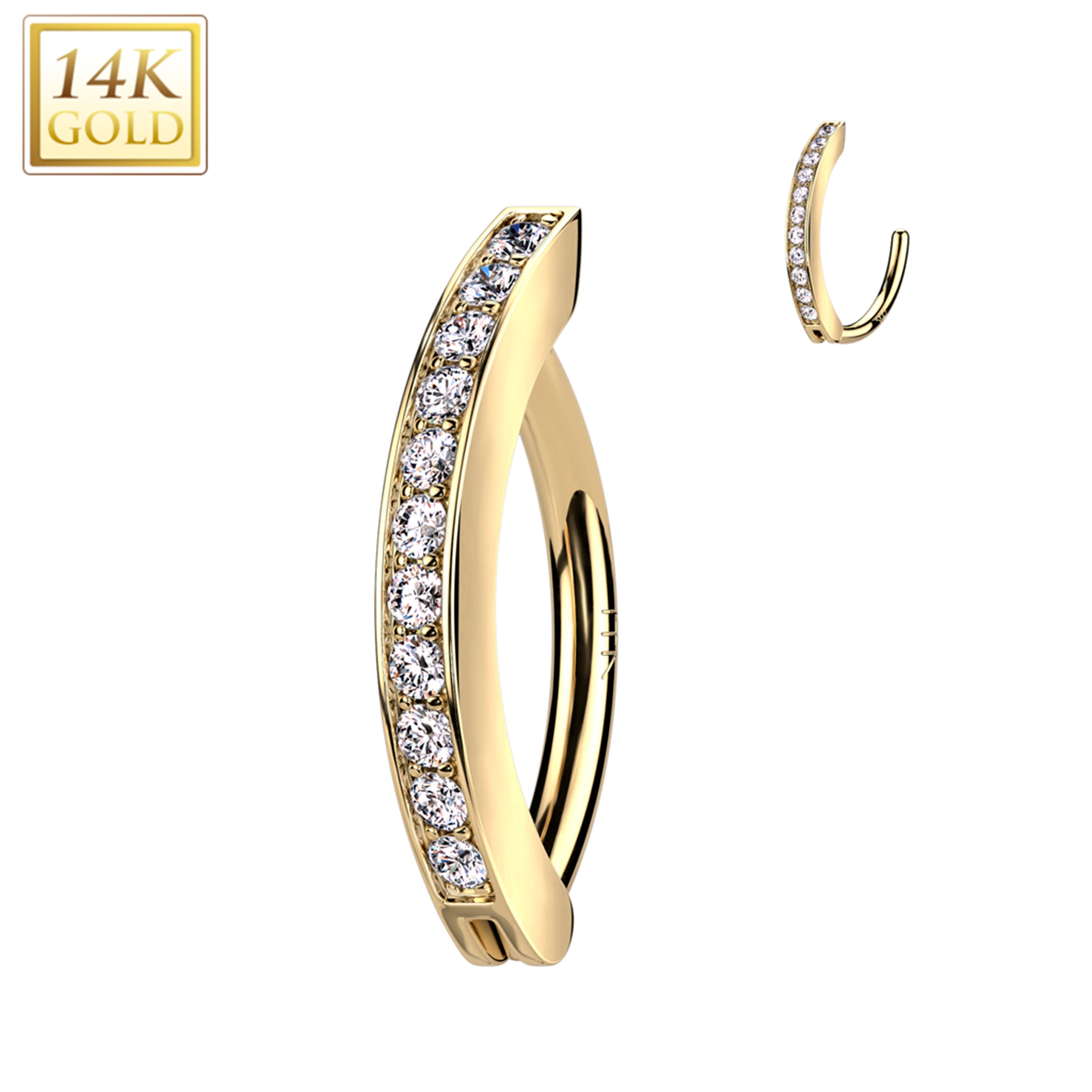 14k Solid Yellow Gold Cubic Zirconia Segment Style Belly Ring