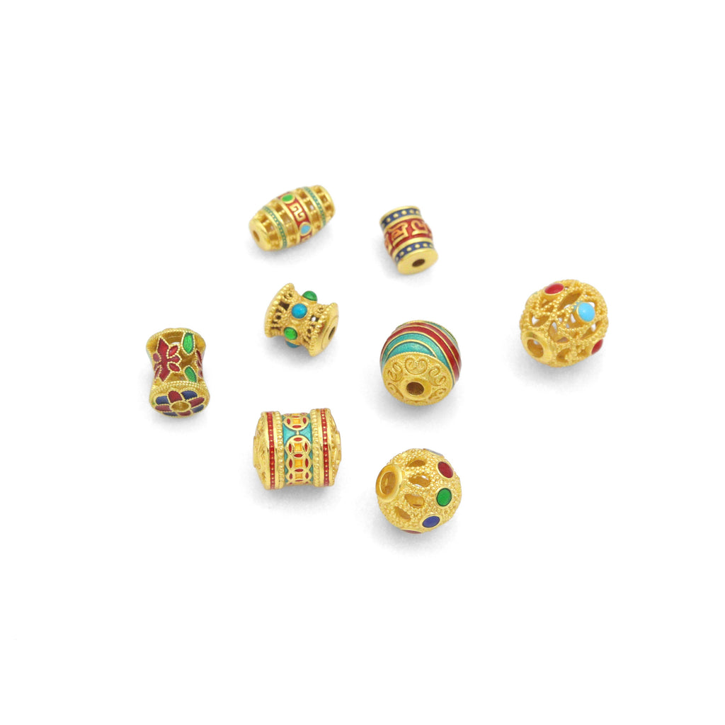 Tibetan-Style Enamel Bead Charm, Colorful Barrel & Round Beads for Jewelry Making, Sku#Y1065