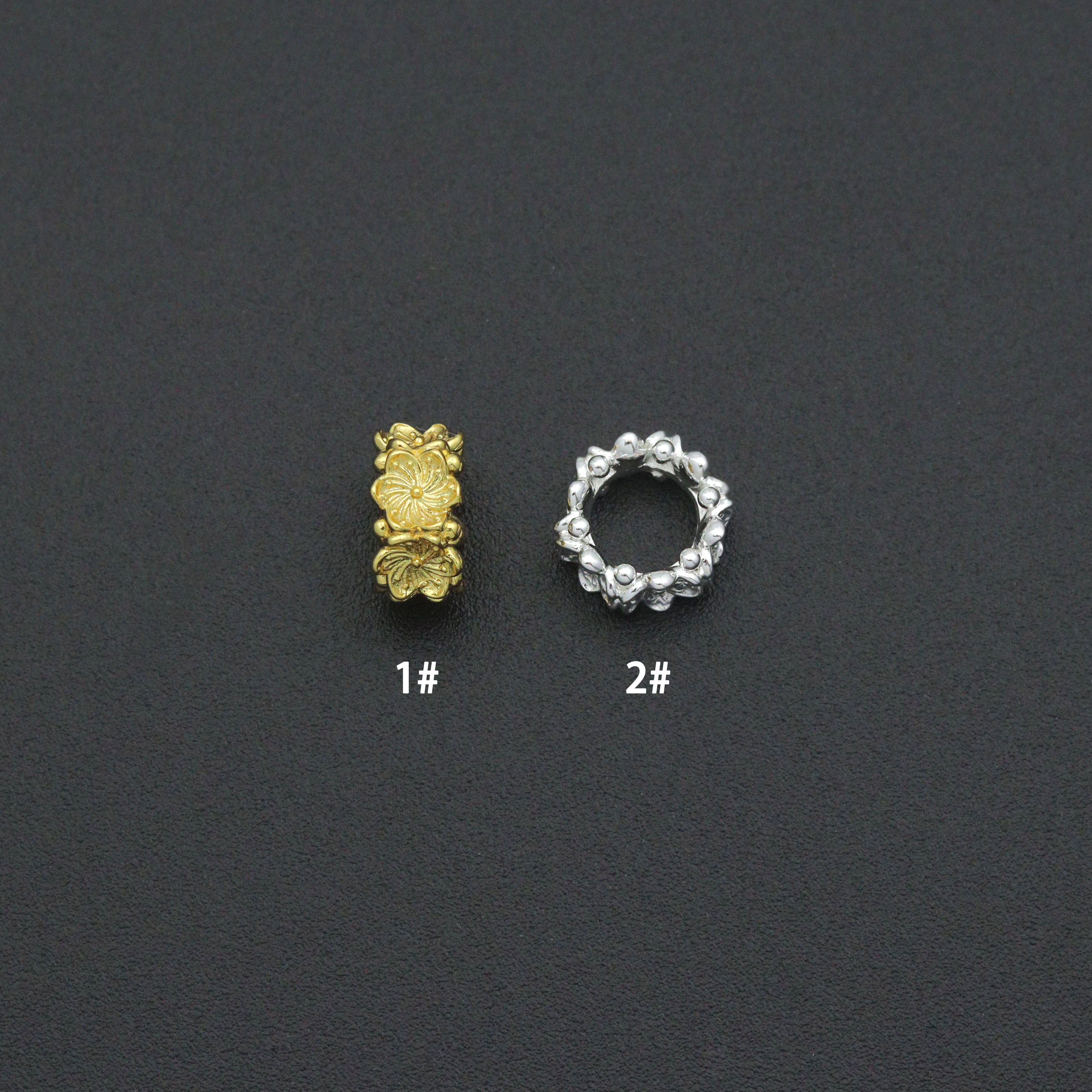 Gold Silver Flower big hole spacer beads, Sku#Y1070C
