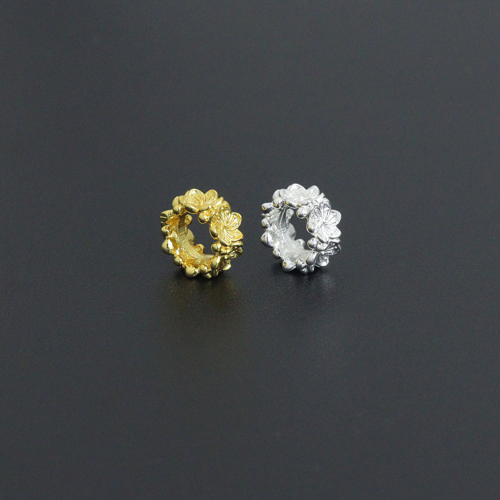 Gold Silver Flower big hole spacer beads, Sku#Y1070C