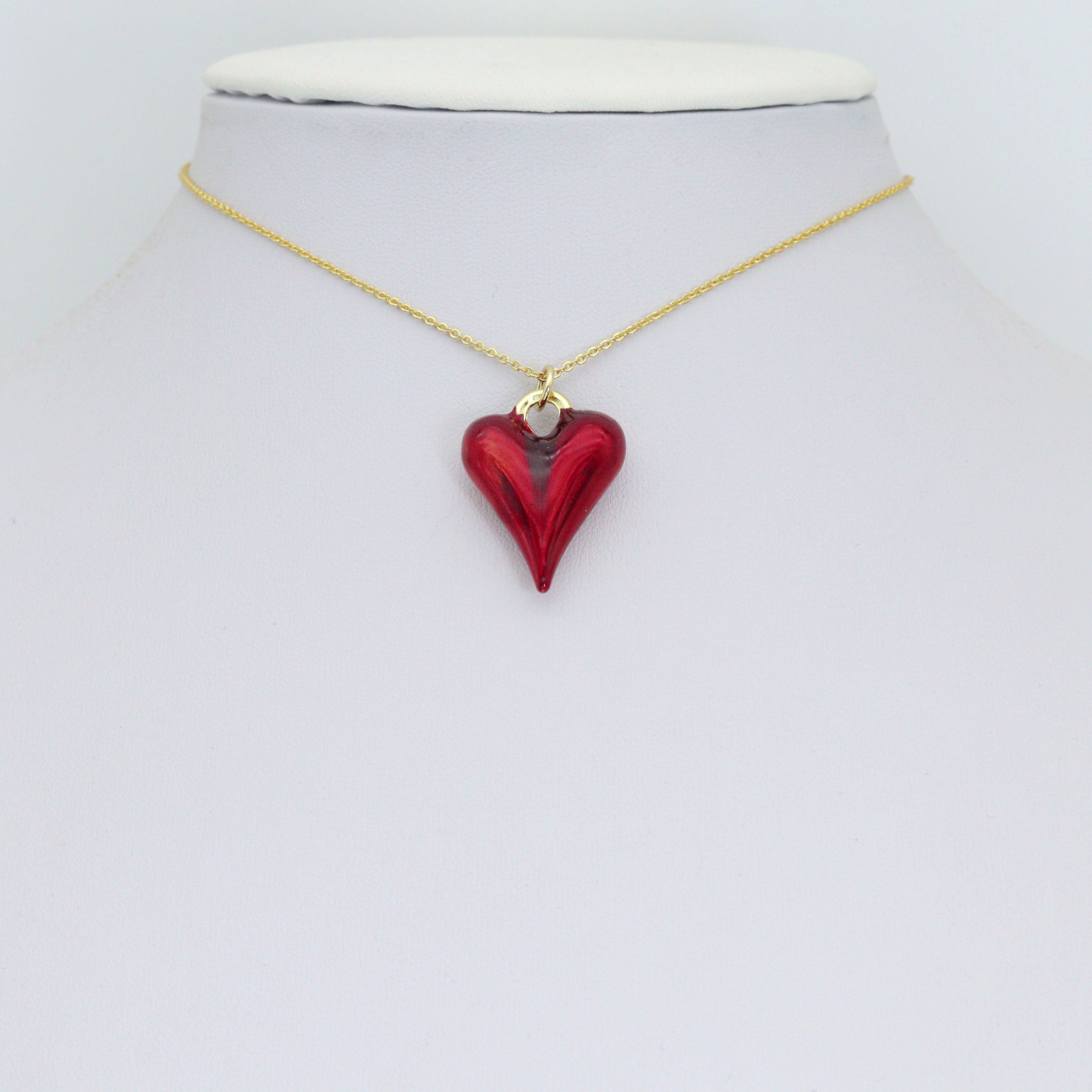 Red Enamel Gold Heart Pendant charm, Sku#Y1074