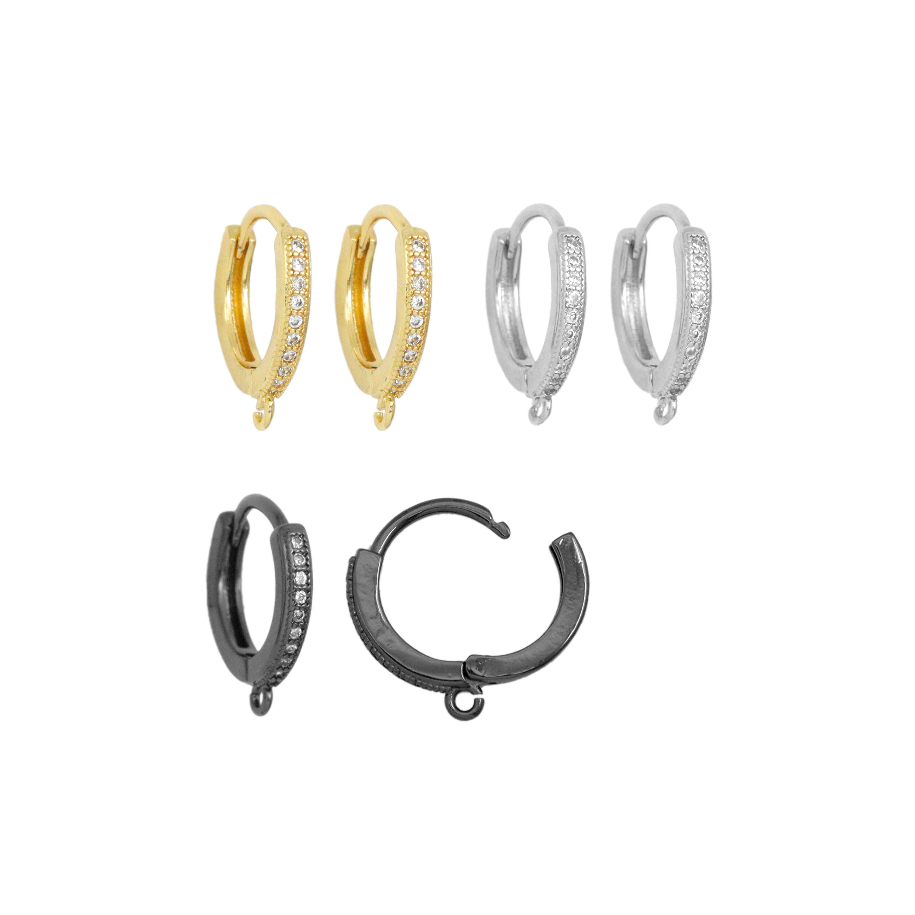 CZ Round Gold Silver Black Hoop Earrings, Sku#Y766